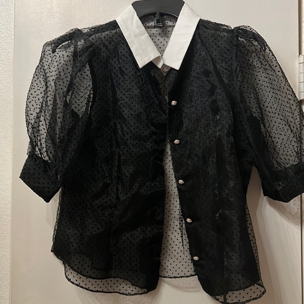 Black chiffon with rhinestone buttons